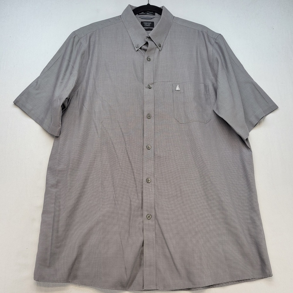 Nordstrom Button Down Shirt Mens XL Gray Classic Smartcare Micro Dot Sailboat